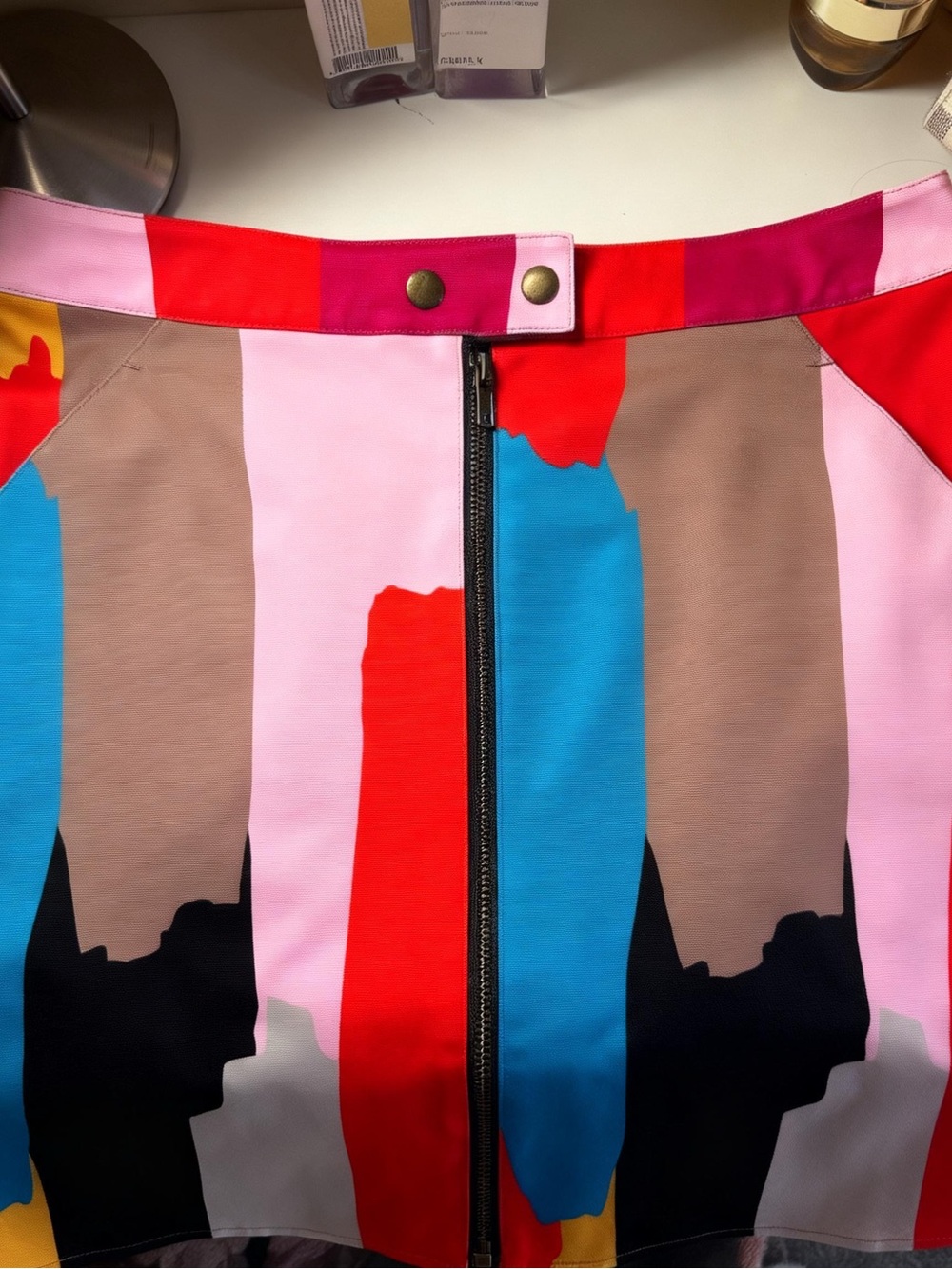 crosby. Multi-Color Abstract Panel Pencil Skirt - Pink, Red, Blue, Tan, Black